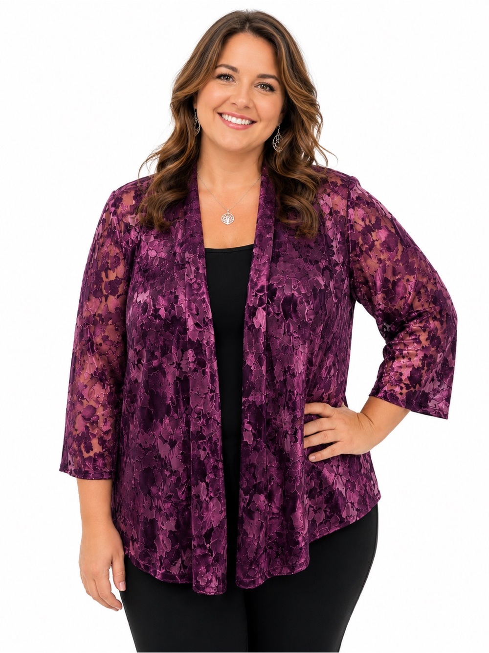 Alex Evenings Plum Floral Lace Overlay Jacket